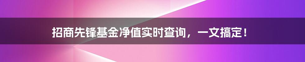 招商先锋基金净值实时查询,一文搞定!