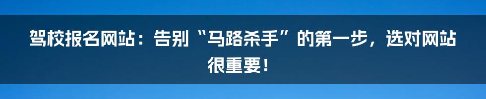 驾校报名网站:告别“马路杀手”的第一步,选对网站很重要!