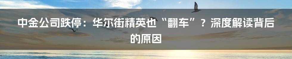 中金公司跌停:华尔街精英也“翻车”?深度解读背后的原因