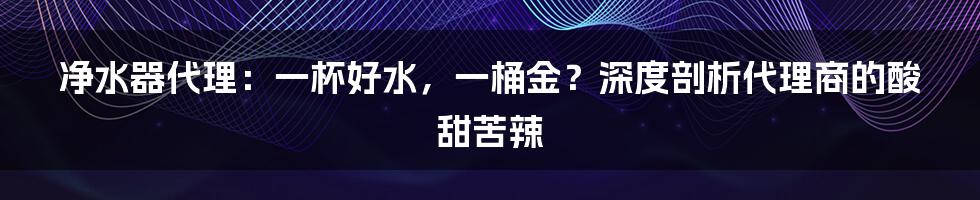 净水器代理:一杯好水,一桶金?深度剖析代理商的酸甜苦辣