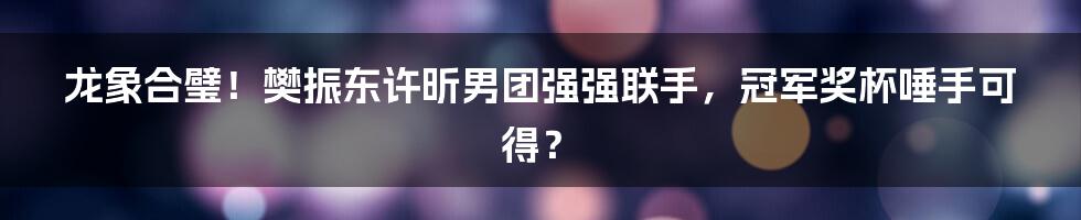 龙象合璧!樊振东许昕男团强强联手,冠军奖杯唾手可得?