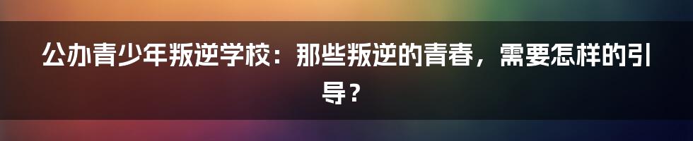公办青少年叛逆学校:那些叛逆的青春,需要怎样的引导?