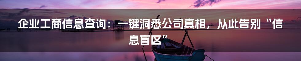 企业工商信息查询:一键洞悉公司真相,从此告别“信息盲区”