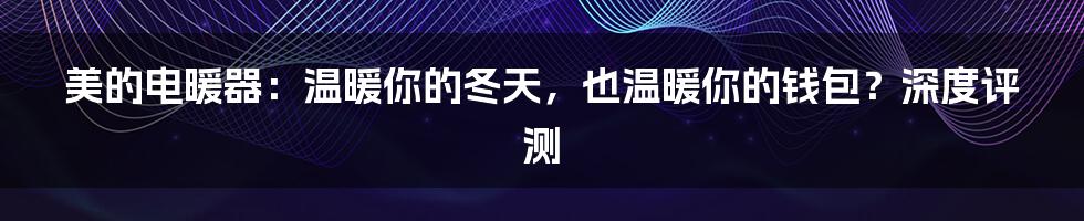 美的电暖器:温暖你的冬天,也温暖你的钱包?深度评测