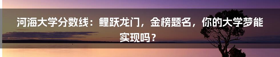 河海大学分数线:鲤跃龙门,金榜题名,你的大学梦能实现吗?