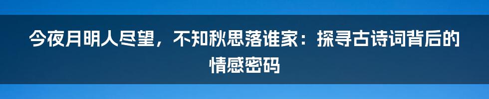 今夜月明人尽望,不知秋思落谁家:探寻古诗词背后的情感密码