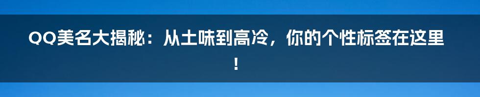 QQ美名大揭秘:从土味到高冷,你的个性标签在这里!