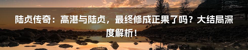 陆贞传奇:高湛与陆贞,最终修成正果了吗?大结局深度解析!