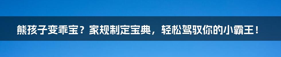 熊孩子变乖宝?家规制定宝典,轻松驾驭你的小霸王!