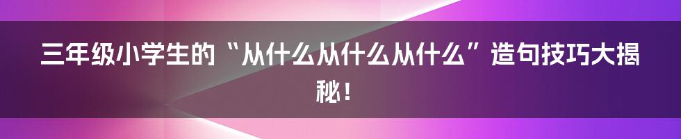 三年级小学生的“从什么从什么从什么”造句技巧大揭秘!