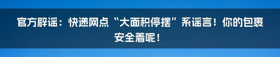 官方辟谣:快递网点“大面积停摆”系谣言!你的包裹安全着呢!
