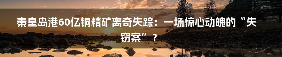 秦皇岛港60亿铜精矿离奇失踪:一场惊心动魄的“失窃案”?