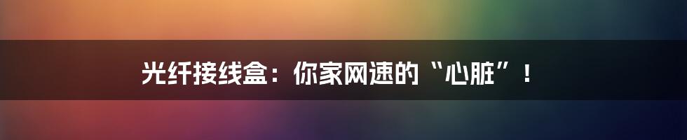 光纤接线盒:你家网速的“心脏”!