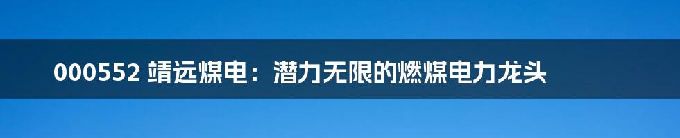 000552 靖远煤电:潜力无限的燃煤电力龙头