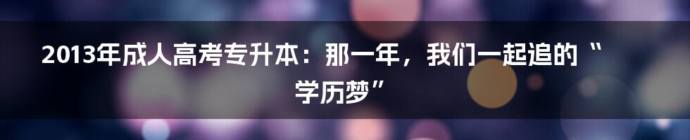 2013年成人高考专升本:那一年,我们一起追的“学历梦”