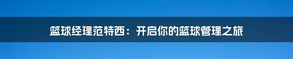 篮球经理范特西:开启你的篮球管理之旅