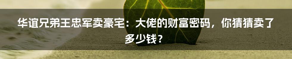 华谊兄弟王忠军卖豪宅:大佬的财富密码,你猜猜卖了多少钱?