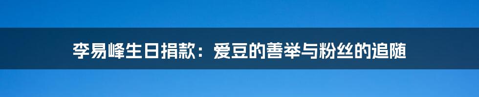 李易峰生日捐款:爱豆的善举与粉丝的追随