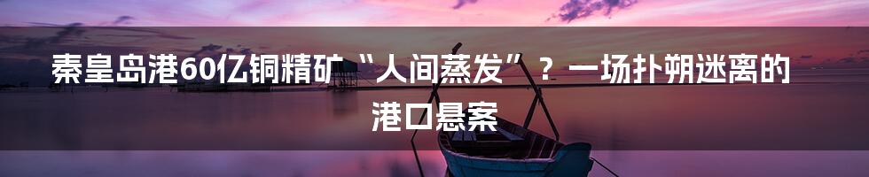 秦皇岛港60亿铜精矿“人间蒸发”?一场扑朔迷离的港口悬案