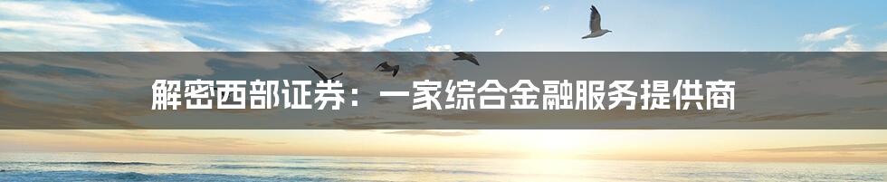解密西部证券:一家综合金融服务提供商
