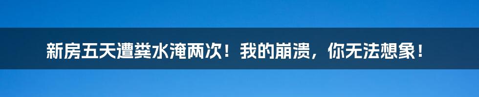 新房五天遭粪水淹两次!我的崩溃,你无法想象!