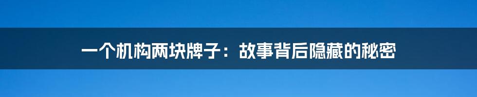 一个机构两块牌子:故事背后隐藏的秘密
