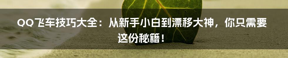 QQ飞车技巧大全:从新手小白到漂移大神,你只需要这份秘籍!
