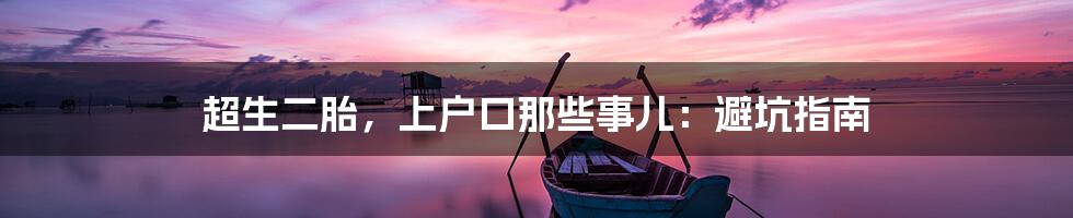超生二胎,上户口那些事儿:避坑指南