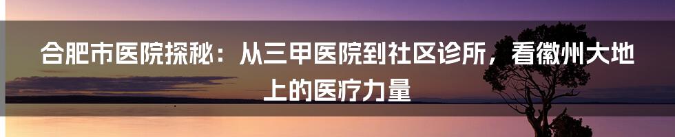 合肥市医院探秘:从三甲医院到社区诊所,看徽州大地上的医疗力量