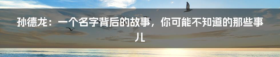 孙德龙:一个名字背后的故事,你可能不知道的那些事儿