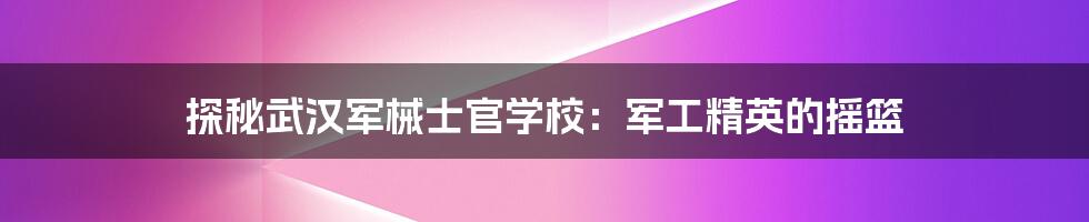 探秘武汉军械士官学校:军工精英的摇篮
