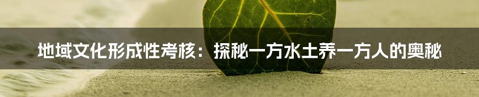 地域文化形成性考核:探秘一方水土养一方人的奥秘