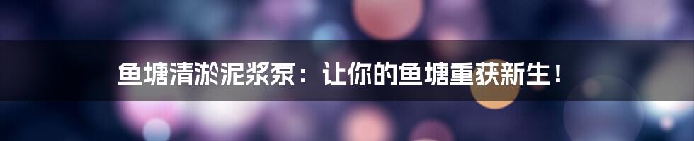 鱼塘清淤泥浆泵:让你的鱼塘重获新生!