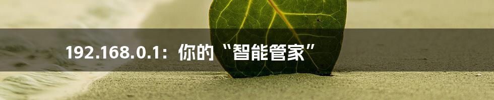 192.168.0.1:你的“智能管家”