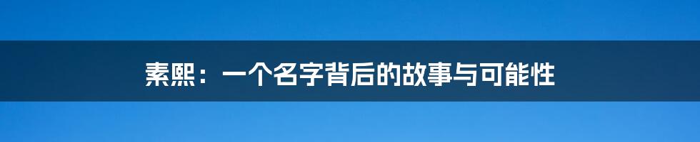 素熙:一个名字背后的故事与可能性