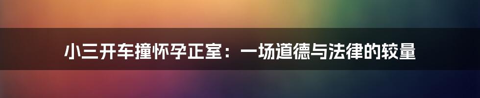 小三开车撞怀孕正室:一场道德与法律的较量