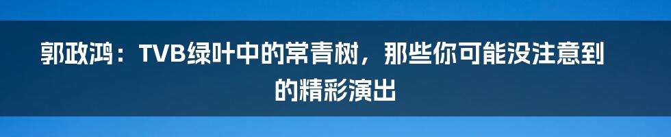郭政鸿：TVB绿叶中的常青树，那些你可能没注意到的精彩演出