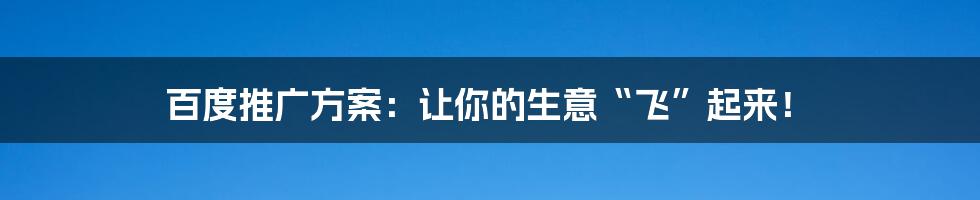 百度推广方案:让你的生意“飞”起来!
