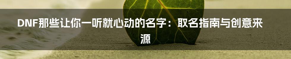 DNF那些让你一听就心动的名字:取名指南与创意来源