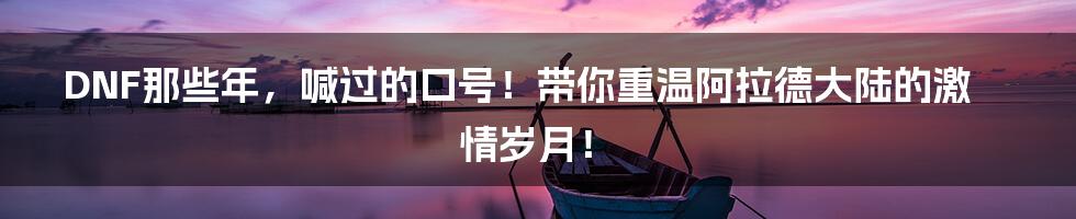 DNF那些年，喊过的口号！带你重温阿拉德大陆的激情岁月！
