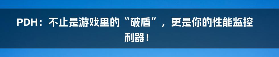 PDH:不止是游戏里的“破盾”,更是你的性能监控利器!