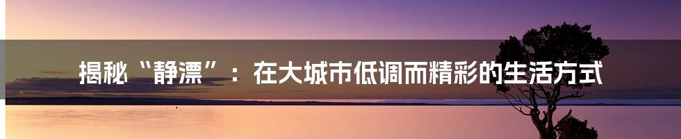 揭秘“静漂”：在大城市低调而精彩的生活方式