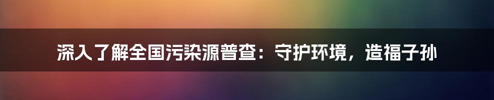 深入了解全国污染源普查:守护环境,造福子孙