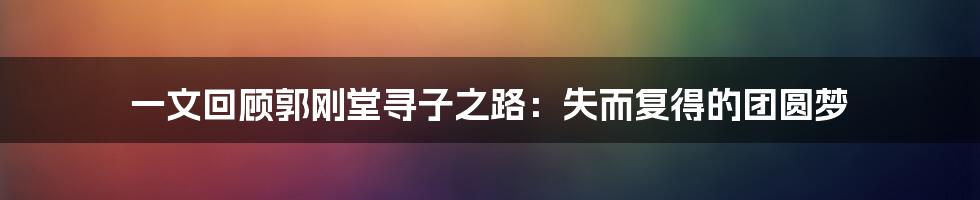 一文回顾郭刚堂寻子之路：失而复得的团圆梦