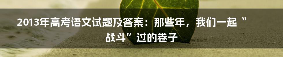 2013年高考语文试题及答案:那些年,我们一起“战斗”过的卷子