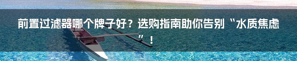前置过滤器哪个牌子好？选购指南助你告别“水质焦虑”！