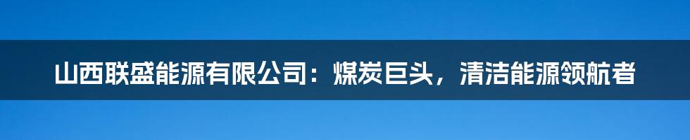 山西联盛能源有限公司:煤炭巨头,清洁能源领航者