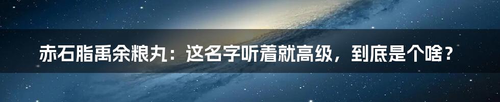 赤石脂禹余粮丸:这名字听着就高级,到底是个啥?