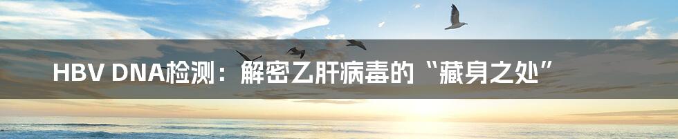 HBV DNA检测:解密乙肝病毒的“藏身之处”