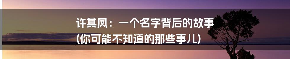 许其凤:一个名字背后的故事 (你可能不知道的那些事儿)